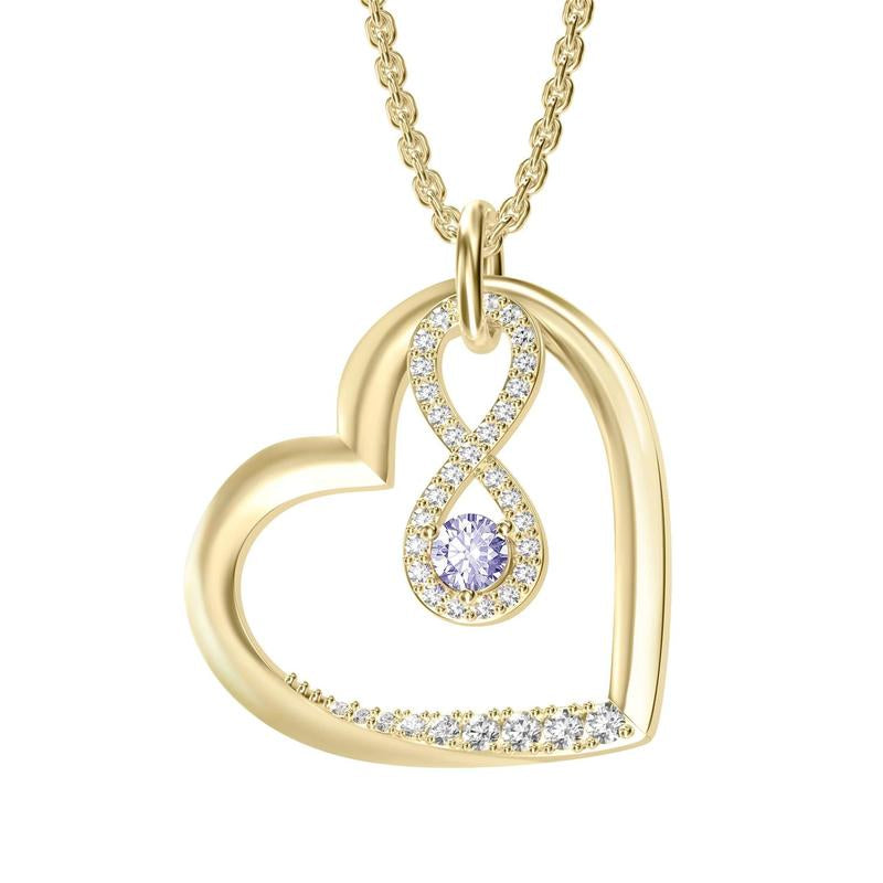 Birthstone Heart Pendant Cubic Zirconia Necklace 18K Gold Plated VVS1 Clarity D Color 3EX Cut