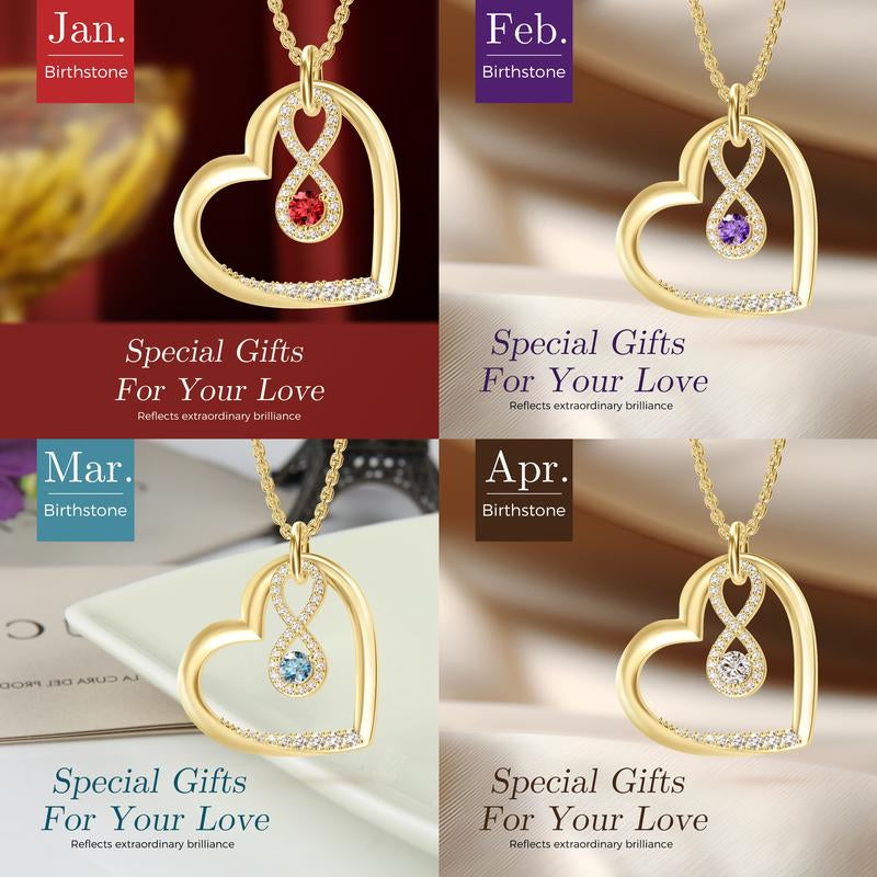 Birthstone Heart Pendant Cubic Zirconia Necklace 18K Gold Plated VVS1 Clarity D Color 3EX Cut