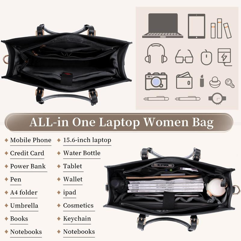 Laptop Bag for Women 15.6 Inch Waterproof Tote Large Leather Work Bag Computer Briefcase School Bag Office Professional Large Capacity Handbag Shoulder Bag