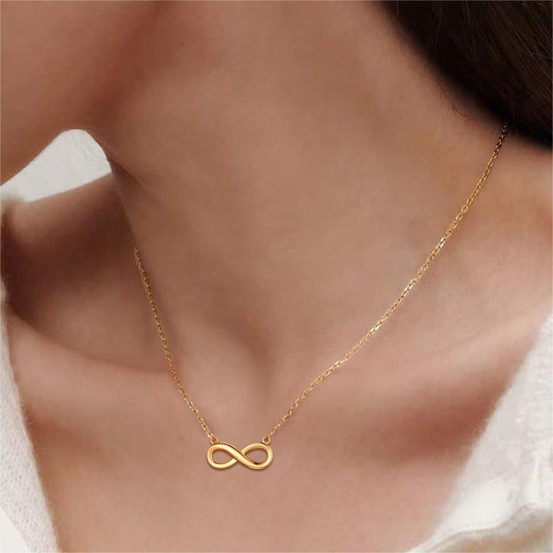 Chicsilver Stackable Dainty Daily Simple Elegant High Polished Infinity Eternal Love 925 Sterling Silver Cubic Zirconia Necklace for Women