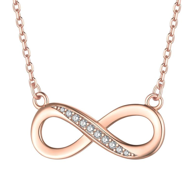 Chicsilver Stackable Dainty Daily Simple Elegant High Polished Infinity Eternal Love 925 Sterling Silver Cubic Zirconia Necklace for Women