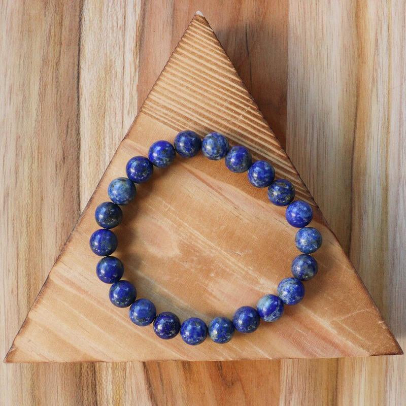 Natural Lapis Lazuli Stone Beaded Bracelet 8Mm Blue Lapis Gemstone Stretch Healing Bracelet Boho Style Friendship Bracelet Valentine'S Day Gift