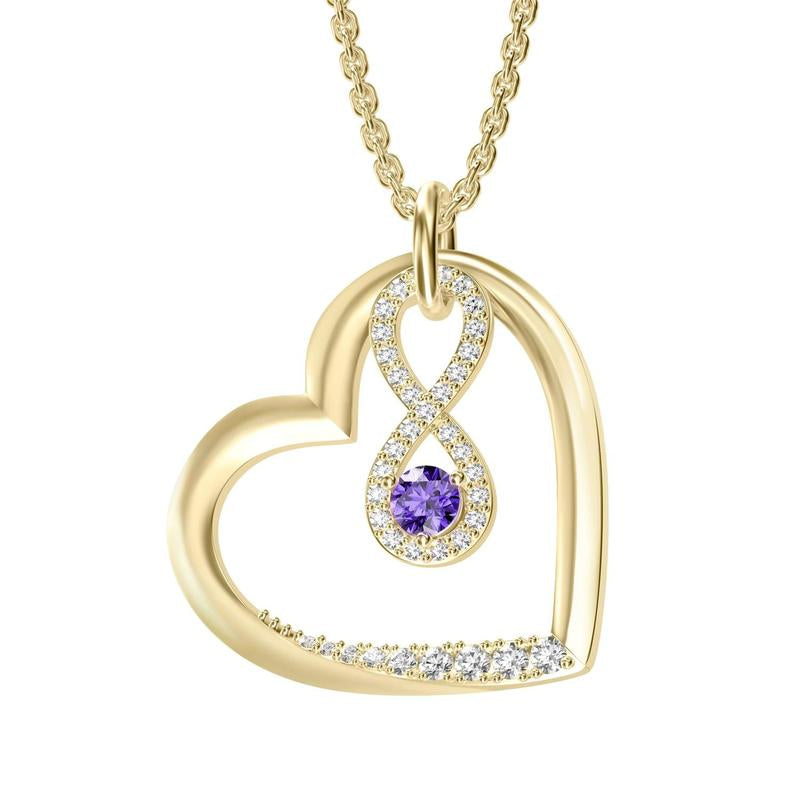Birthstone Heart Pendant Cubic Zirconia Necklace 18K Gold Plated VVS1 Clarity D Color 3EX Cut
