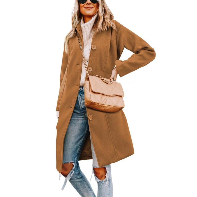 UANEO Womens Winter Wool Coat Notch Lapel Single Breasted Peacoat Casual