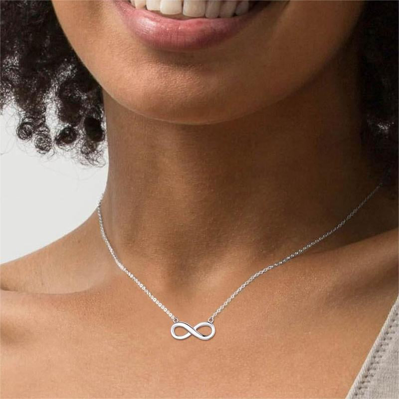 Chicsilver Stackable Dainty Daily Simple Elegant High Polished Infinity Eternal Love 925 Sterling Silver Cubic Zirconia Necklace for Women
