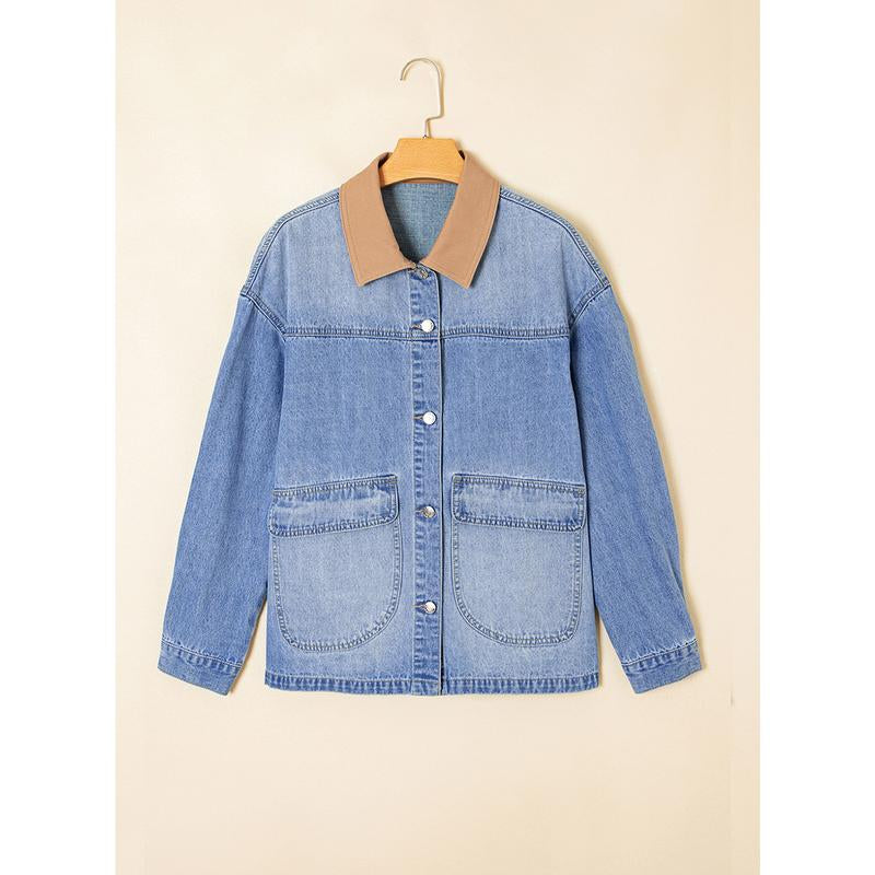 EVALESS Casual Fall Jacket for Women,Lady Plain Loose Fit Cotton Denim Jacket,Lapel Long Sleeve Button down Lightweight Coats with Pocket,2025 Fashion Womenswear Fall Winter Outfits