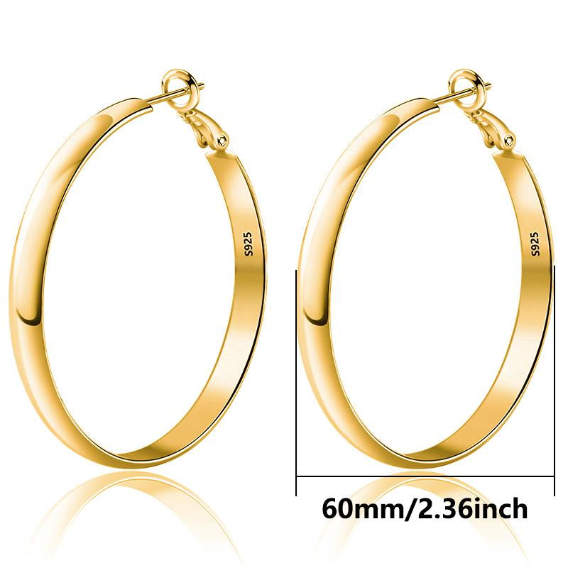 AELNEN 925 Sterling Silver Wide Hoop Earrings for Women - outside Diameter 60Mm, Hypoallergenic, Lightweight, Big Hoop Earrings for Women