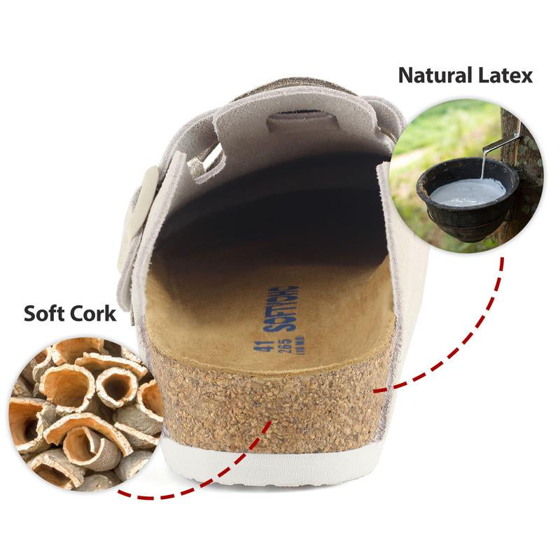 SOFTYOHO Clogs for Women Men, Mules with Arch Support and Adjustable Buckle, Suede Leather Cork Footbed Potato Shoes Footwear Boy Comfort Nail