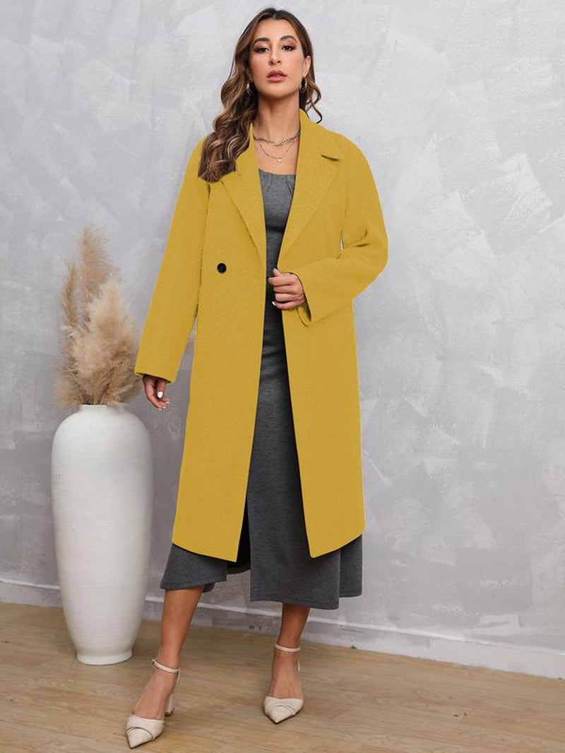 Women'S Plain Button Pocket Lapel Neck Coat without Dress, Casual Loose Solid Color Long Sleeve Outerwear for Fall & Winter, Women'S Clothing