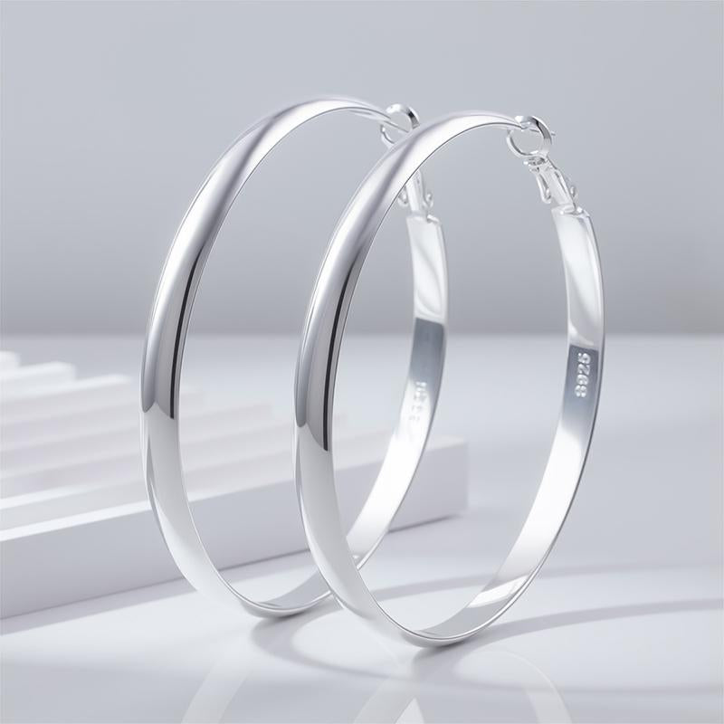 AELNEN 925 Sterling Silver Wide Hoop Earrings for Women - outside Diameter 60Mm, Hypoallergenic, Lightweight, Big Hoop Earrings for Women