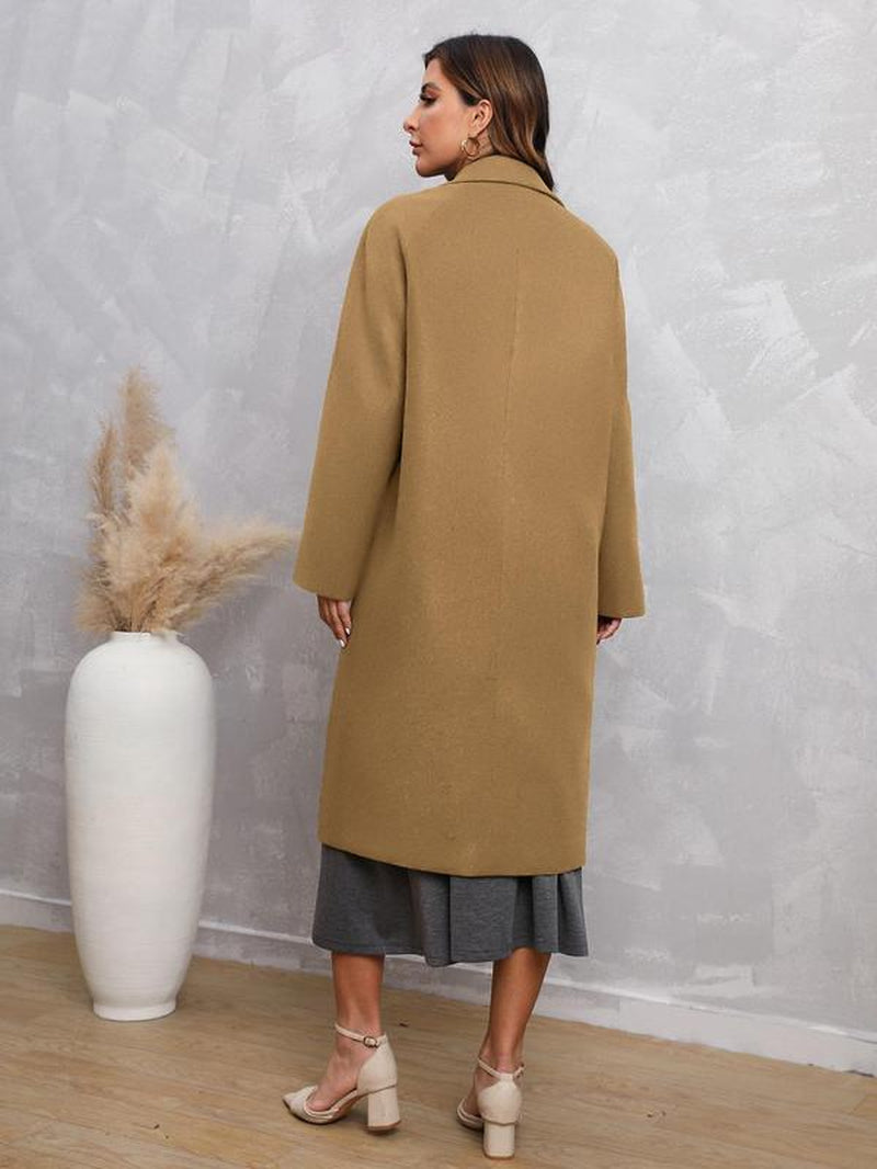 Women'S Plain Button Pocket Lapel Neck Coat without Dress, Casual Loose Solid Color Long Sleeve Outerwear for Fall & Winter, Women'S Clothing