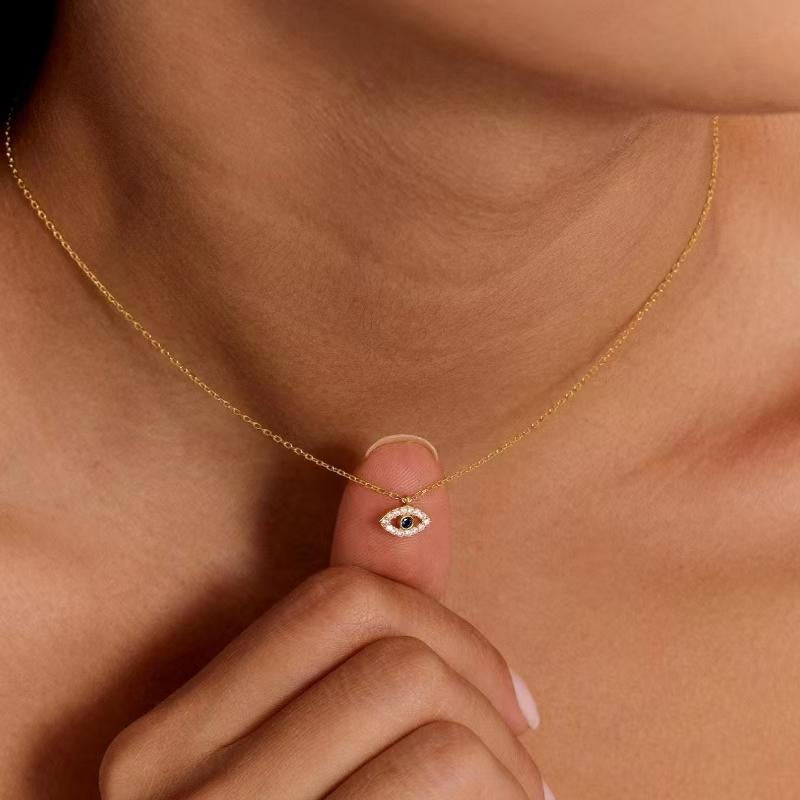 Pvoovi Dainty 14K Gold Plated Evil Eye Necklace for Women - Delicate CZ Diamond Choker Pendant Necklace Jewelry Gift