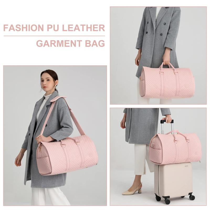 SEYFOCNIA Convertible Carry on Garment Bag for Women,Leather Garment Bags for Travel with Shoe Pouch 2 in 1 Hanging Suitcase Suit Bag for Women Travel Bags for Women Duffle Bag Garment Bag Gifts