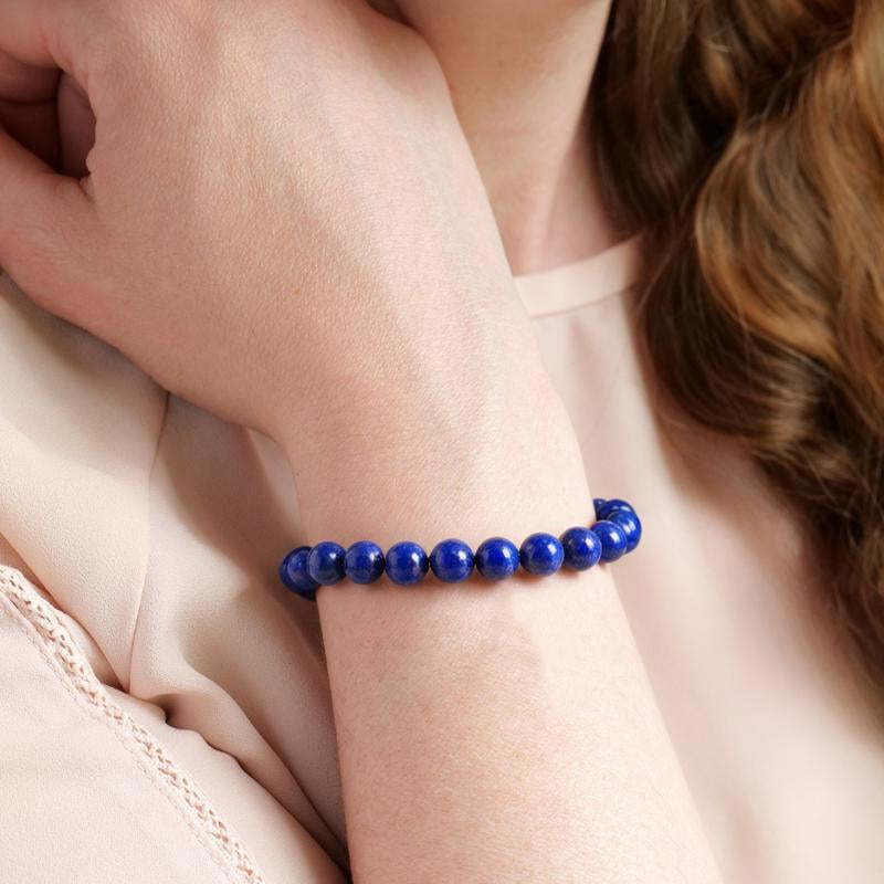 Natural Lapis Lazuli Stone Beaded Bracelet 8Mm Blue Lapis Gemstone Stretch Healing Bracelet Boho Style Friendship Bracelet Valentine'S Day Gift