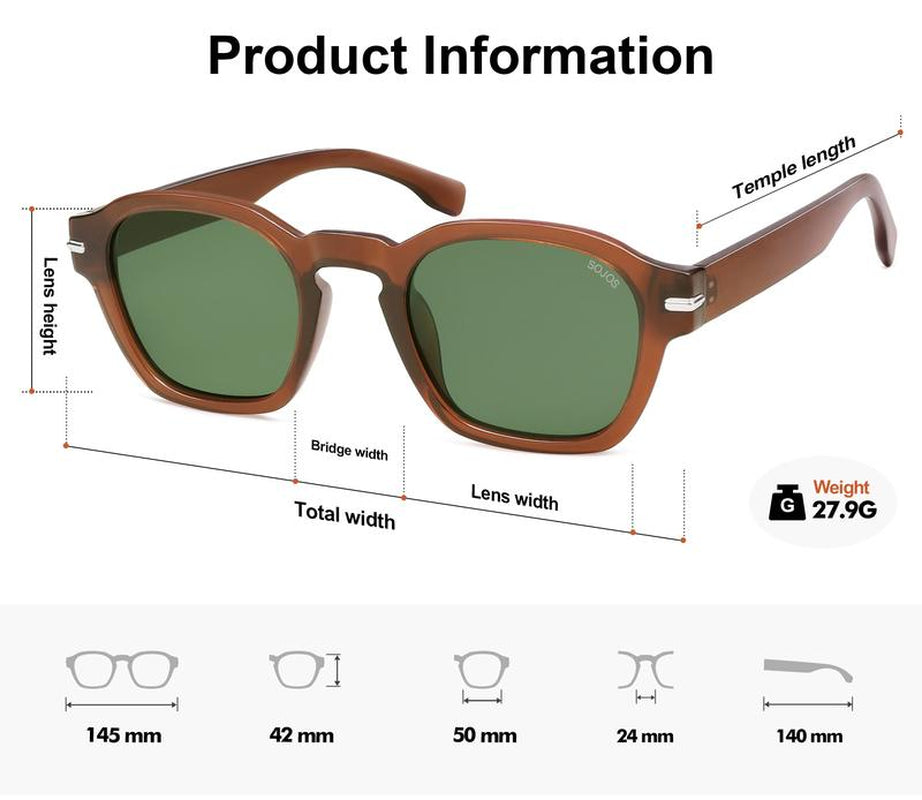 SOJOS Vintage Retro Square Polarized Sunglasses Men Trendy Womens Sun Glasses