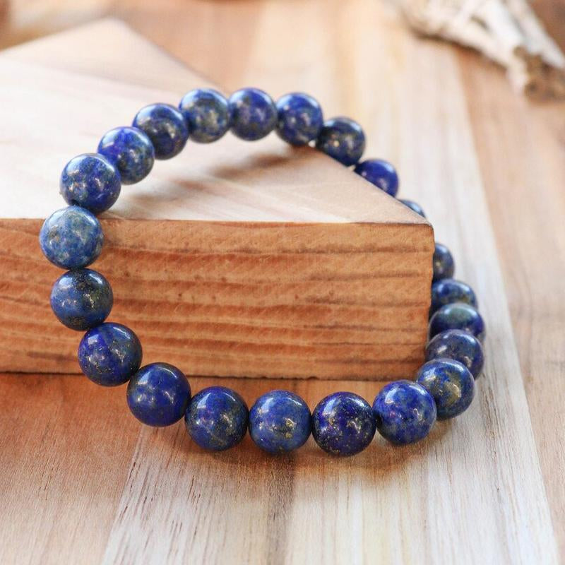 Natural Lapis Lazuli Stone Beaded Bracelet 8Mm Blue Lapis Gemstone Stretch Healing Bracelet Boho Style Friendship Bracelet Valentine'S Day Gift