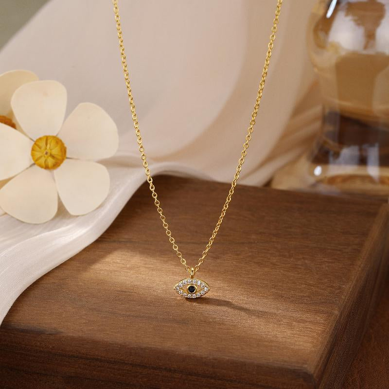 Pvoovi Dainty 14K Gold Plated Evil Eye Necklace for Women - Delicate CZ Diamond Choker Pendant Necklace Jewelry Gift