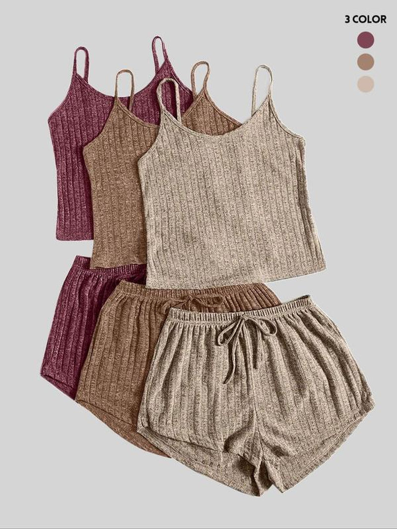 Women'S Plain Crop Cami Top & Tie Front Shorts Vintage Set, Summer Clothes, Casual Fit Spaghetti Strap Camisole & Shorts Set, Back to School Outfits, Women'S Clothes, Two Piece Set Women, Summer 2 Piece Set, Womenswear
