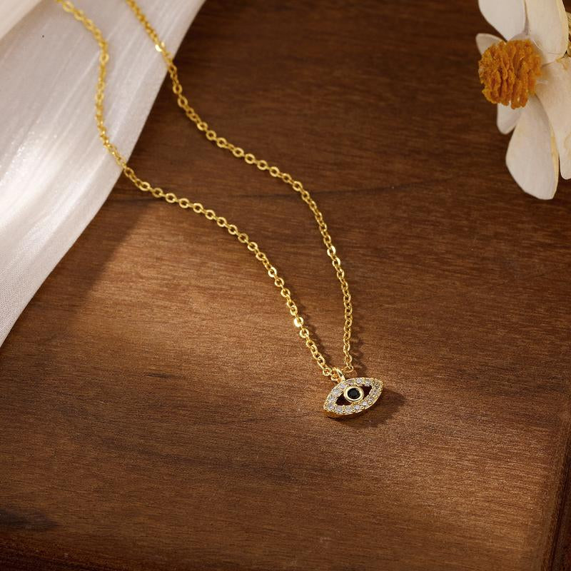 Pvoovi Dainty 14K Gold Plated Evil Eye Necklace for Women - Delicate CZ Diamond Choker Pendant Necklace Jewelry Gift