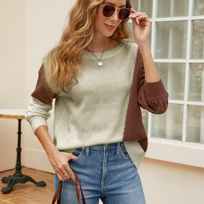Long-Sleeved Shirt with Long Sleeves Women'S Autumn Striped Sweater V-Neck Striped Sweater，One-Shoulder Sweater，New Autumn Styles，Striped Knitted Sweater，Neutral Sweater