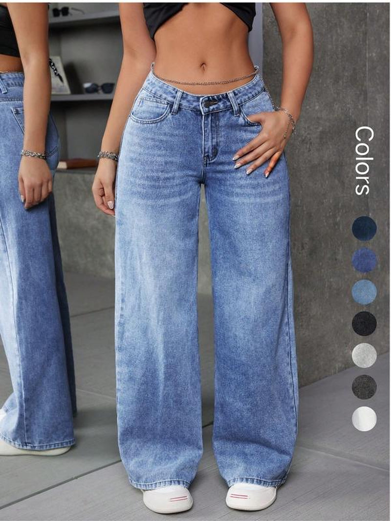 Women'S Wide Leg Jeans, Fashionable Casual Denim Jeans for Daily Wear, Women Trousers for All Seasons