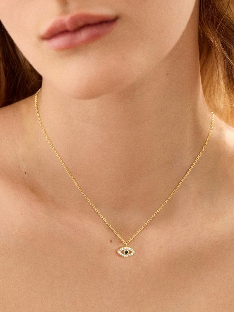 Pvoovi Dainty 14K Gold Plated Evil Eye Necklace for Women - Delicate CZ Diamond Choker Pendant Necklace Jewelry Gift