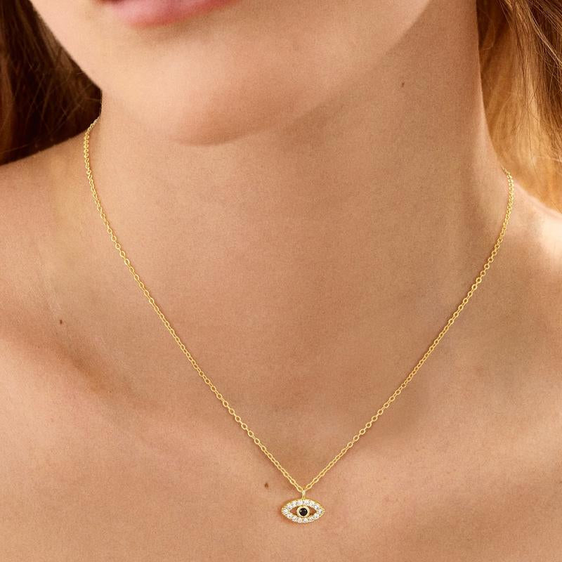 Pvoovi Dainty 14K Gold Plated Evil Eye Necklace for Women - Delicate CZ Diamond Choker Pendant Necklace Jewelry Gift