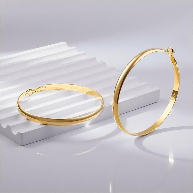 AELNEN 925 Sterling Silver Wide Hoop Earrings for Women - outside Diameter 60Mm, Hypoallergenic, Lightweight, Big Hoop Earrings for Women