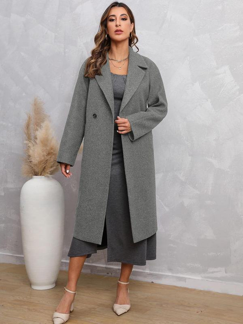 Women'S Plain Button Pocket Lapel Neck Coat without Dress, Casual Loose Solid Color Long Sleeve Outerwear for Fall & Winter, Women'S Clothing