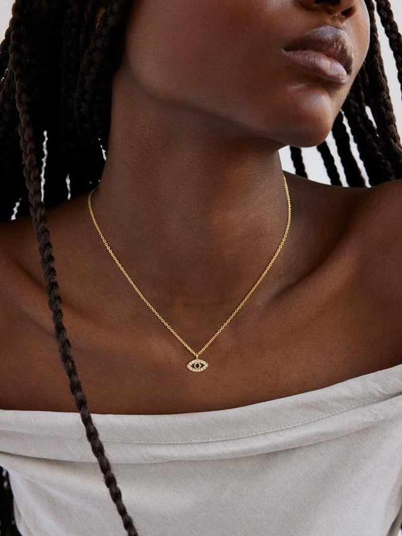 Pvoovi Dainty 14K Gold Plated Evil Eye Necklace for Women - Delicate CZ Diamond Choker Pendant Necklace Jewelry Gift