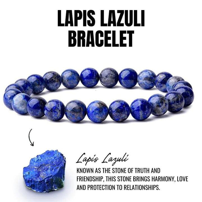 Natural Lapis Lazuli Stone Beaded Bracelet 8Mm Blue Lapis Gemstone Stretch Healing Bracelet Boho Style Friendship Bracelet Valentine'S Day Gift