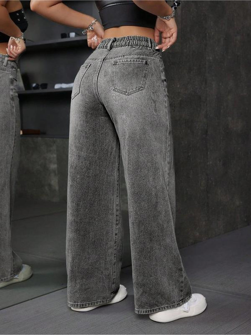 Women'S Wide Leg Jeans, Fashionable Casual Denim Jeans for Daily Wear, Women Trousers for All Seasons