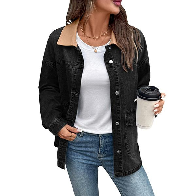 EVALESS Casual Fall Jacket for Women,Lady Plain Loose Fit Cotton Denim Jacket,Lapel Long Sleeve Button down Lightweight Coats with Pocket,2025 Fashion Womenswear Fall Winter Outfits