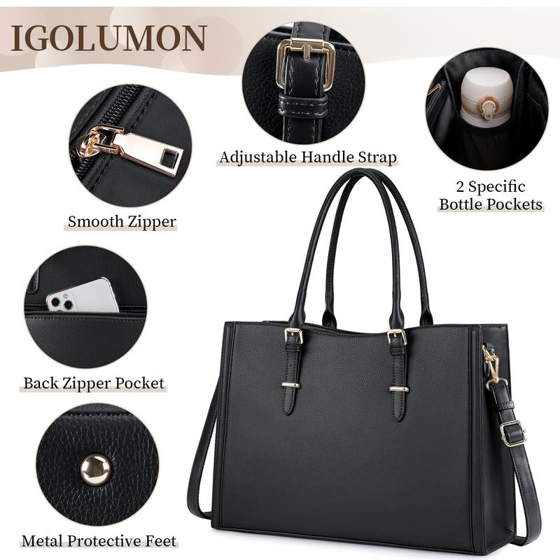 Laptop Bag for Women 15.6 Inch Waterproof Tote Large Leather Work Bag Computer Briefcase School Bag Office Professional Large Capacity Handbag Shoulder Bag