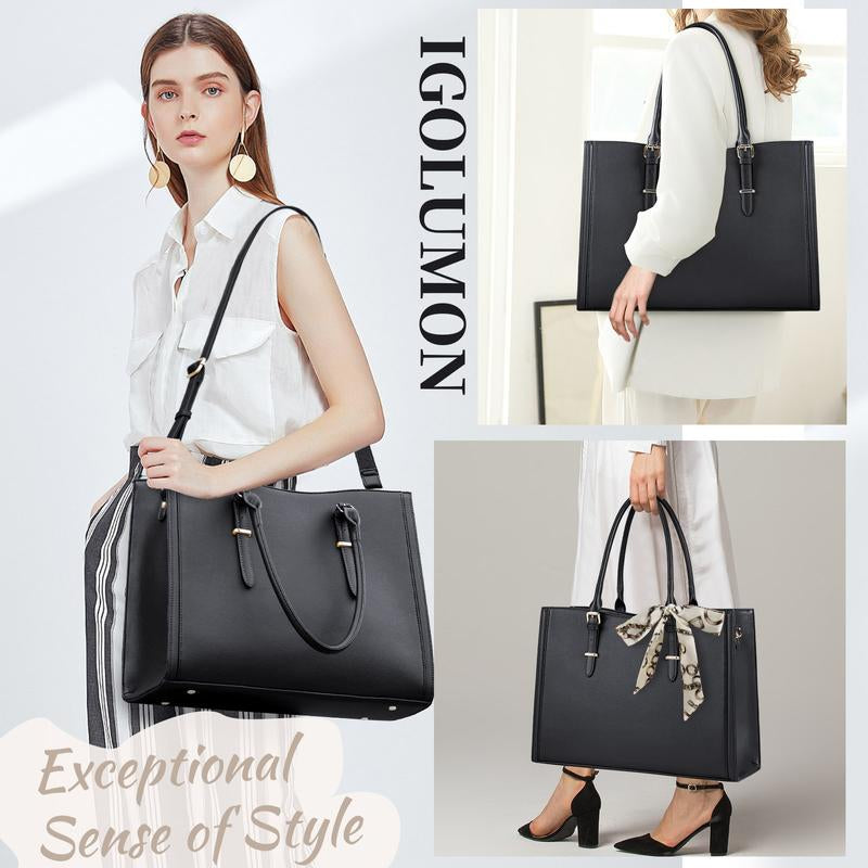 Laptop Bag for Women 15.6 Inch Waterproof Tote Large Leather Work Bag Computer Briefcase School Bag Office Professional Large Capacity Handbag Shoulder Bag