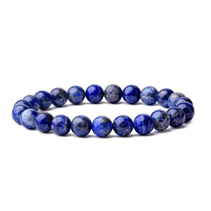 Natural Lapis Lazuli Stone Beaded Bracelet 8Mm Blue Lapis Gemstone Stretch Healing Bracelet Boho Style Friendship Bracelet Valentine'S Day Gift