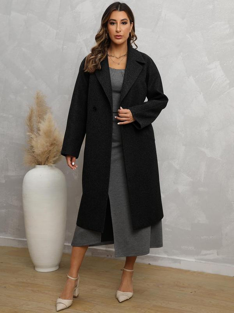 Women'S Plain Button Pocket Lapel Neck Coat without Dress, Casual Loose Solid Color Long Sleeve Outerwear for Fall & Winter, Women'S Clothing