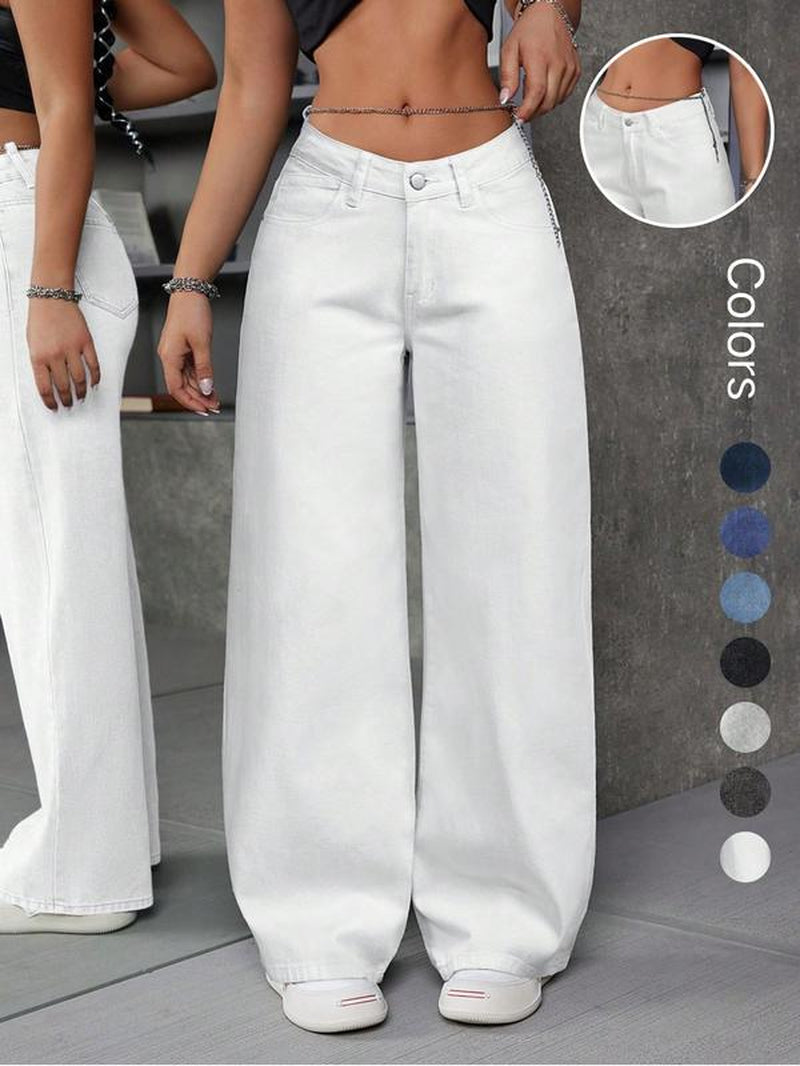 Women'S Wide Leg Jeans, Fashionable Casual Denim Jeans for Daily Wear, Women Trousers for All Seasons
