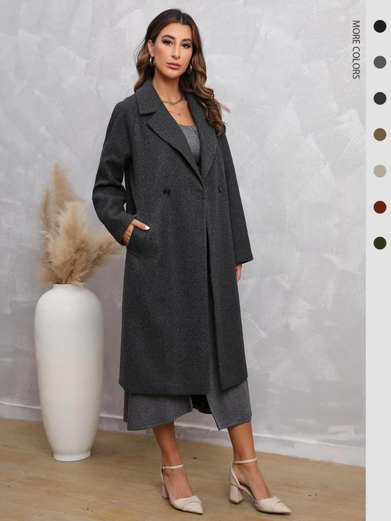 Women'S Plain Button Pocket Lapel Neck Coat without Dress, Casual Loose Solid Color Long Sleeve Outerwear for Fall & Winter, Women'S Clothing