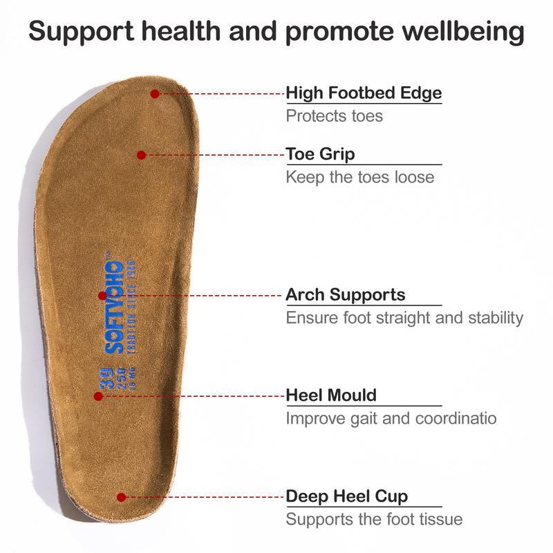 SOFTYOHO Clogs for Women Men, Mules with Arch Support and Adjustable Buckle, Suede Leather Cork Footbed Potato Shoes Footwear Boy Comfort Nail