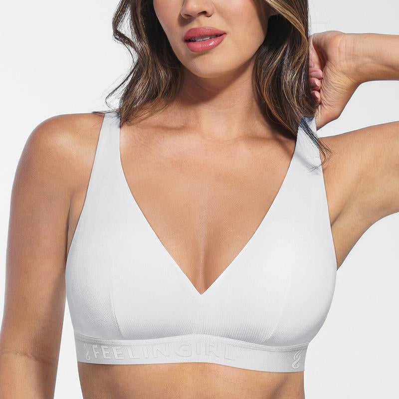 Feelingirl Comfort Modal Rib Bra Seamless No Underwire Flexible Straps Full Coverage Everyday Bras