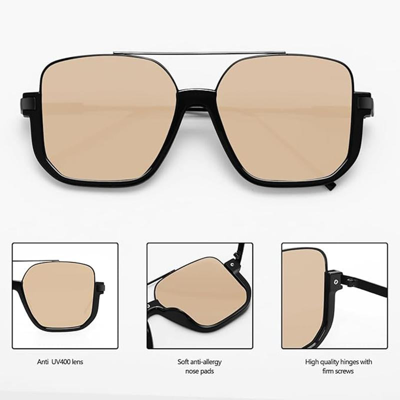 Retro Trendy Aviator Style Outdoor Fashion Metal Frame Clear Tinted Sunglasses UV Protection, Unisex Holiday Gifts Allround Polarized Sunglasses for Multipurpose Use (Travel, Driving, Biking, Fishing)