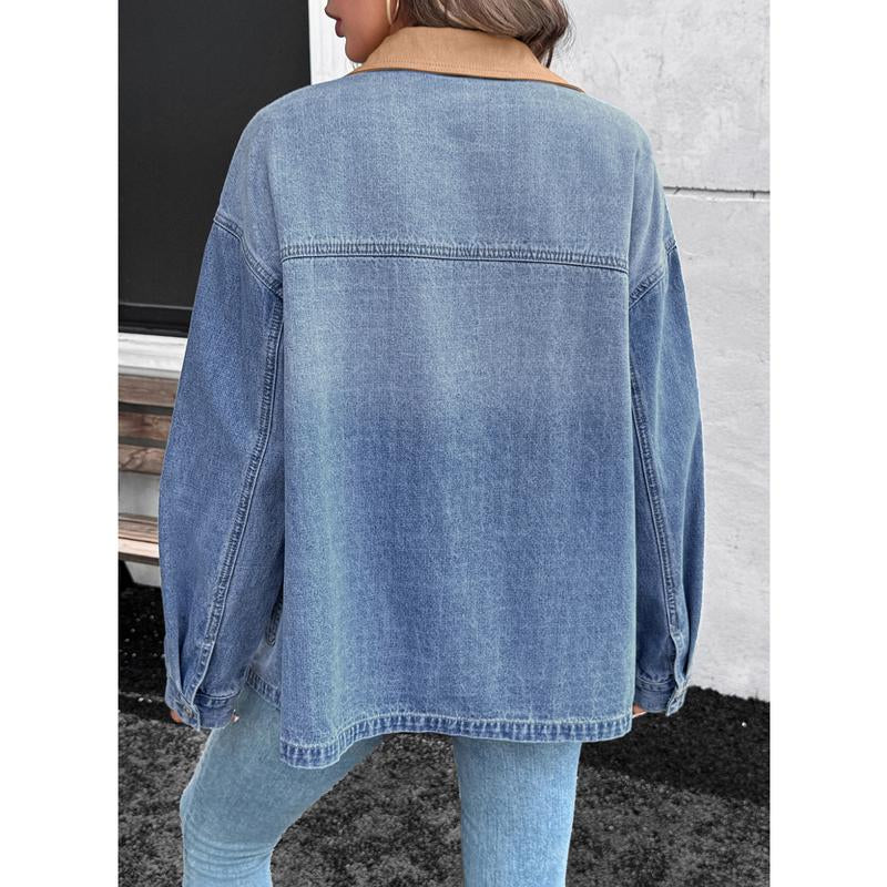 EVALESS Casual Fall Jacket for Women,Lady Plain Loose Fit Cotton Denim Jacket,Lapel Long Sleeve Button down Lightweight Coats with Pocket,2025 Fashion Womenswear Fall Winter Outfits