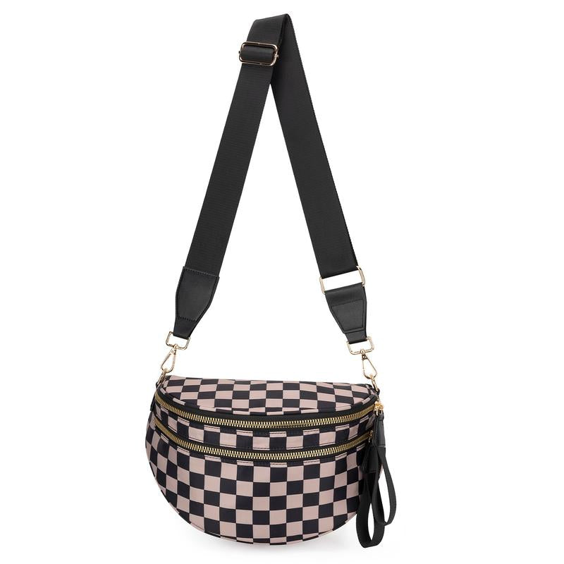 Black and White &Colorful Checkered Nylon Bum Bag - Minimalist Purse Detachable Strap & Coin Pouch - Perfect for Work & Weekend Crossbody Fanny Pack Bumbag Full Size