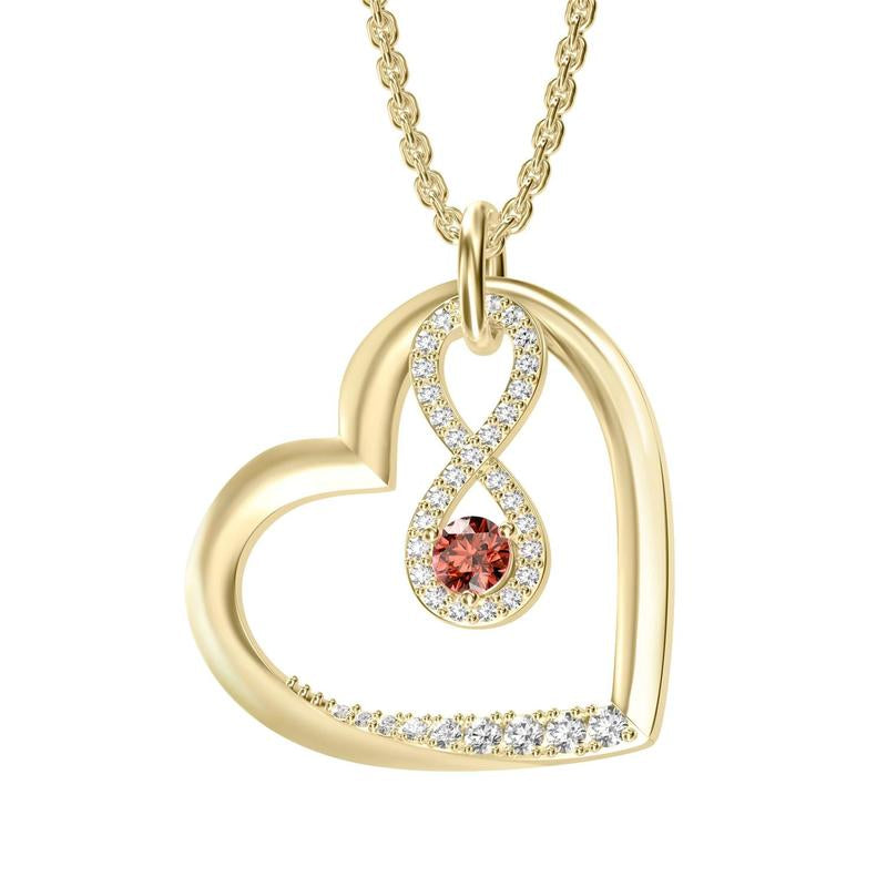 Birthstone Heart Pendant Cubic Zirconia Necklace 18K Gold Plated VVS1 Clarity D Color 3EX Cut