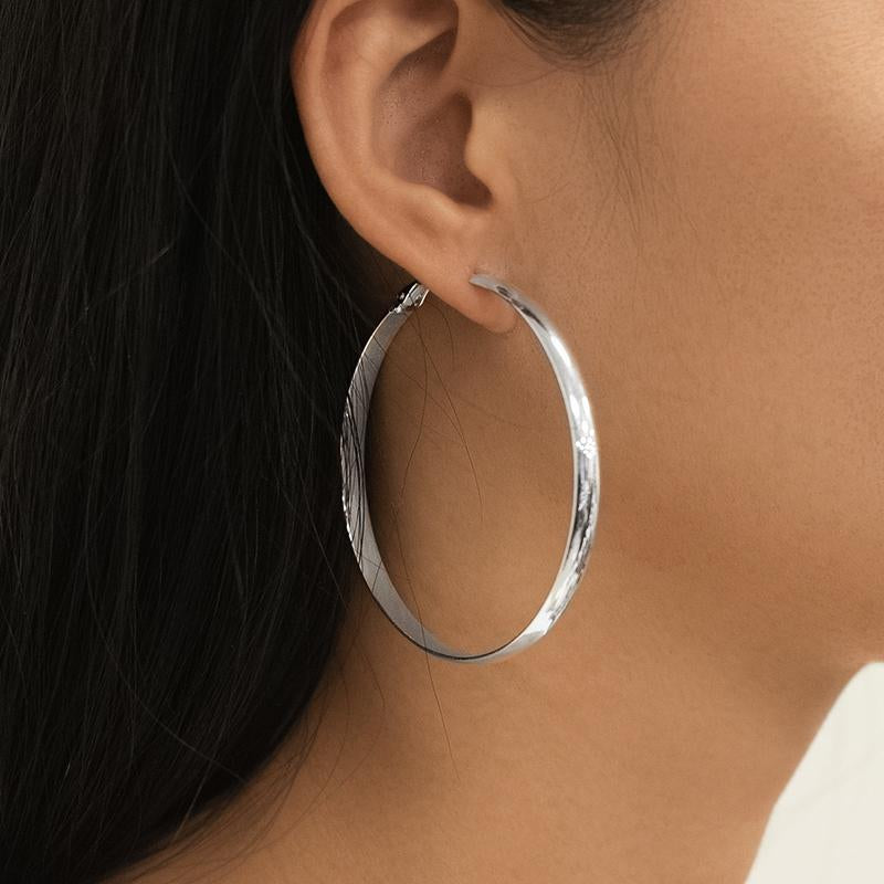 AELNEN 925 Sterling Silver Wide Hoop Earrings for Women - outside Diameter 60Mm, Hypoallergenic, Lightweight, Big Hoop Earrings for Women