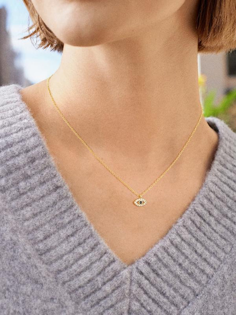 Pvoovi Dainty 14K Gold Plated Evil Eye Necklace for Women - Delicate CZ Diamond Choker Pendant Necklace Jewelry Gift