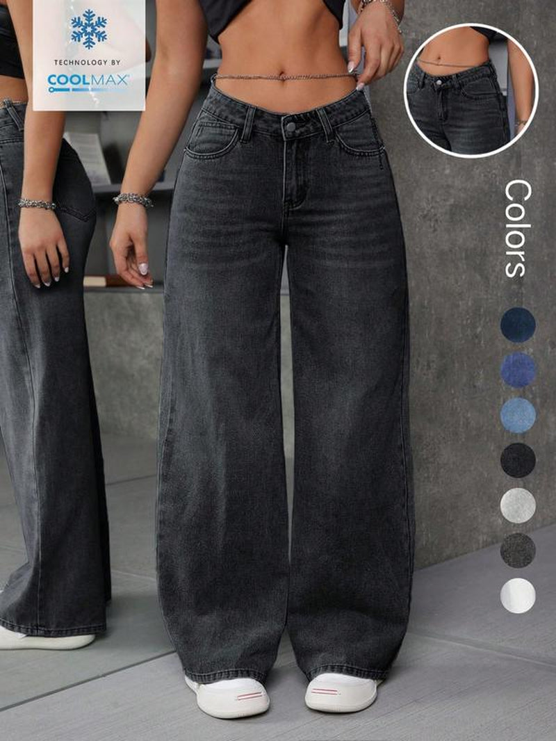 Women'S Wide Leg Jeans, Fashionable Casual Denim Jeans for Daily Wear, Women Trousers for All Seasons