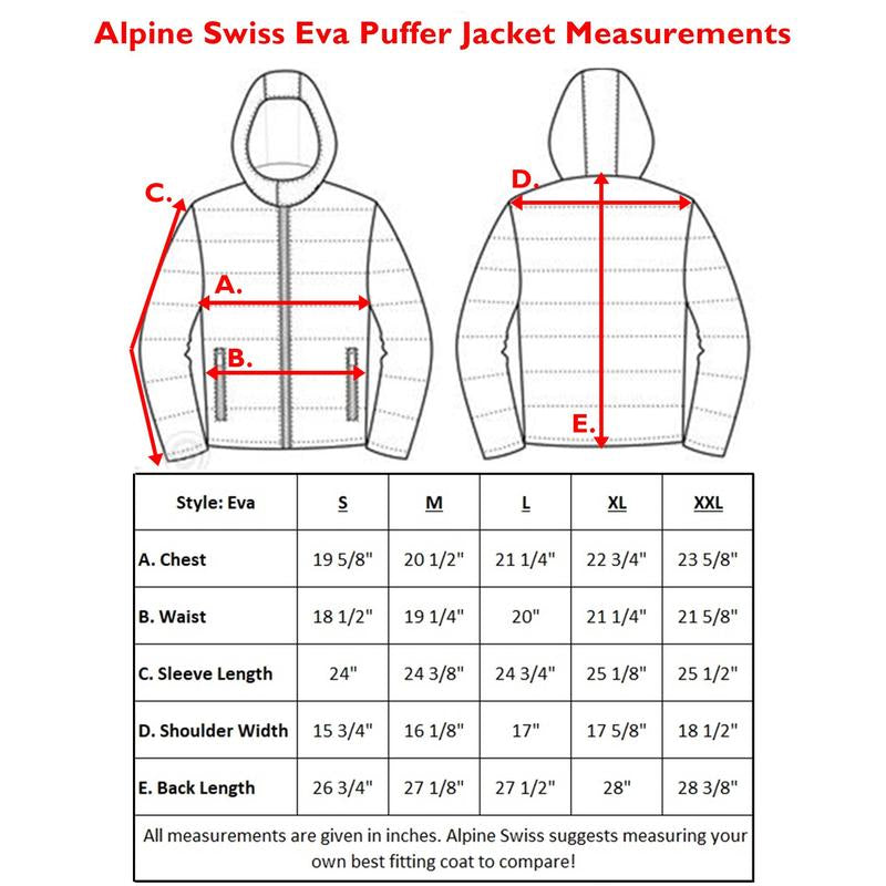 Alpine Swiss Eva Womens down Alternative Puffer Jacket Hooded Light Packable Coat
