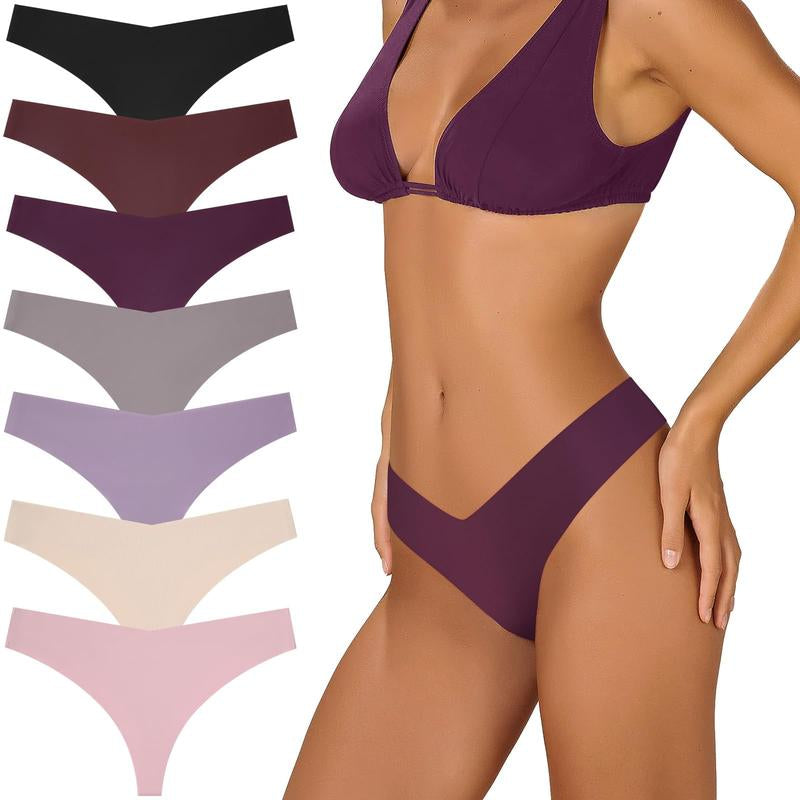 LEVAO 7 Pack Seamless Thong Underwear for Women No Show Breathable Stretch Comfy Soft